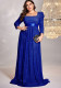 Plus Size Women Sequin Blue Long Sleeve Formal Party Evening Dress
