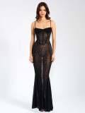 Women summer leopard print See-Through Strap Dress