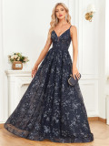 Women Sexy V-neck Elegant Sexy Suspender Backless Formal Party Evening Dress