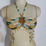 Women exotic sexy colored stone beaded vest beach holidays chest chain bead bras