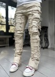 Men's Street Stretch Patch Denim Straight Pants