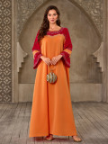 Women Muslim Dubai Robe Beaded Round Neck Dress