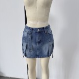 Women Summer Cargo Denim Skirt