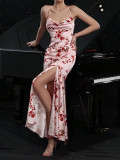 Women Summer Print Backless Suspender Holidays Dress