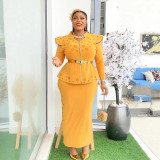 Plus Size African Women print dress two-piece set