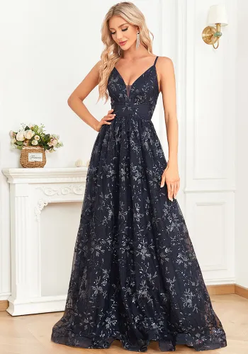 Women Sexy V-neck Elegant Sexy Suspender Backless Formal Party Evening Dress