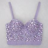 Women Nightclub Strapless Beaded diamond suspender top