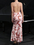 Women Summer Print Backless Suspender Holidays Dress