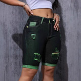 Plus Size Women spring and summer Ripped Denim Shorts