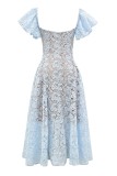 Women retro lace V-neck sexy short-sleeved Maxi Dress