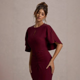 Women summer Half-Sleeve hollow pleated pleated Bodycon sexy Maxi Dress