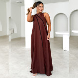 Women Solid Patchwork striped sleeveless dress