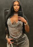 Women Summer Style Metal Chain Halter Neck Backless Sexy Hollow Top