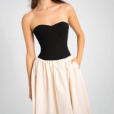 Women summer contrast color Strapless sleeveless dress