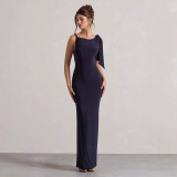 Women summer one-shoulder ribbon Solid dress