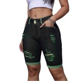 Plus Size Women spring and summer Ripped Denim Shorts