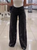 Women Summer Casual Lace Denim Straight Trousers