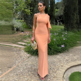 Women summer one-shoulder ribbon Solid dress