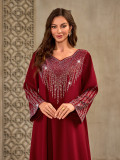 Women Beaded V-neck Casual Dubai Dress