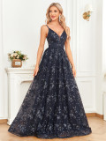 Women Sexy V-neck Elegant Sexy Suspender Backless Formal Party Evening Dress