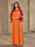 Women Muslim Dubai Robe Beaded Round Neck Dress