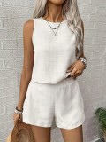 Women Solid Back Hollow Lace Top and Shorts Two-piece Set
