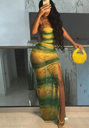Women sexy lace Backless Slit Sexy Dress Maxi Dress