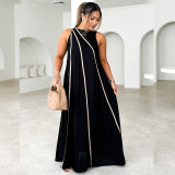 Women Solid Patchwork striped sleeveless dress