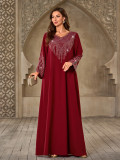 Women Beaded V-neck Casual Dubai Dress