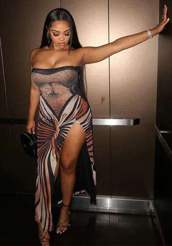 Women sexy Strapless Backless Print Maxi Dress