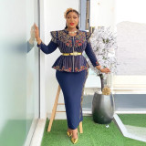 Plus Size African Women print dress two-piece set