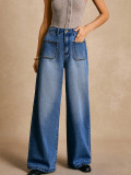 Women Riveted Pocket Washed Denim Pants