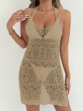 Women Suspender Dress Hollow Slit Beach Bikini Cover-up Dress