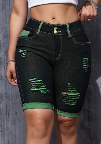 Plus Size Women spring and summer Ripped Denim Shorts