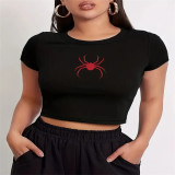 Women spider print Round Neck Crop T-shirt