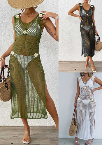 Women Beach Hollow Bikini Cover-up Sexy Slit Dress