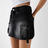 Women Summer Cargo Denim Skirt