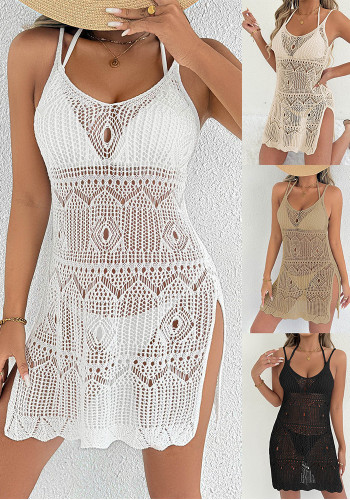 Women Suspender Dress Hollow Slit Beach Bikini Cover-up Dress