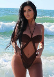 Women summer sexy Halter Neck Crop beach holidays solid one-piece swimwear