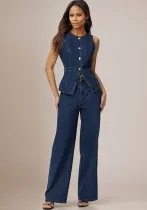 Women Summer Casual Tank Top and Pants Denim two-piece set