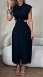 Women Summer Single-breasted Sleeveless Dress