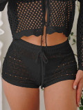 Women Summer Sexy Hollow Lace Lace-Up Shorts Beach pants