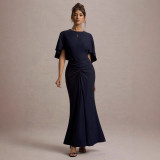 Women summer Half-Sleeve hollow pleated pleated Bodycon sexy Maxi Dress