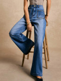 Women Riveted Pocket Washed Denim Pants