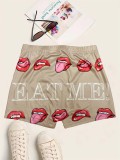 Women Knitting Shorts Lip Print Shorts