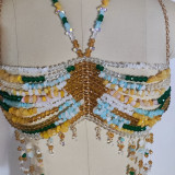 Women exotic sexy colored stone beaded vest beach holidays chest chain bead bras