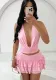 Women Hollow Crop Lace-Up Top and Skirt Two-piece Set