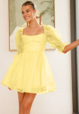 Women Solid retro bubble sleeve princess dress