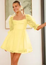 Women Solid retro bubble sleeve princess dress