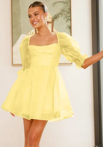 Women Solid retro bubble sleeve princess dress